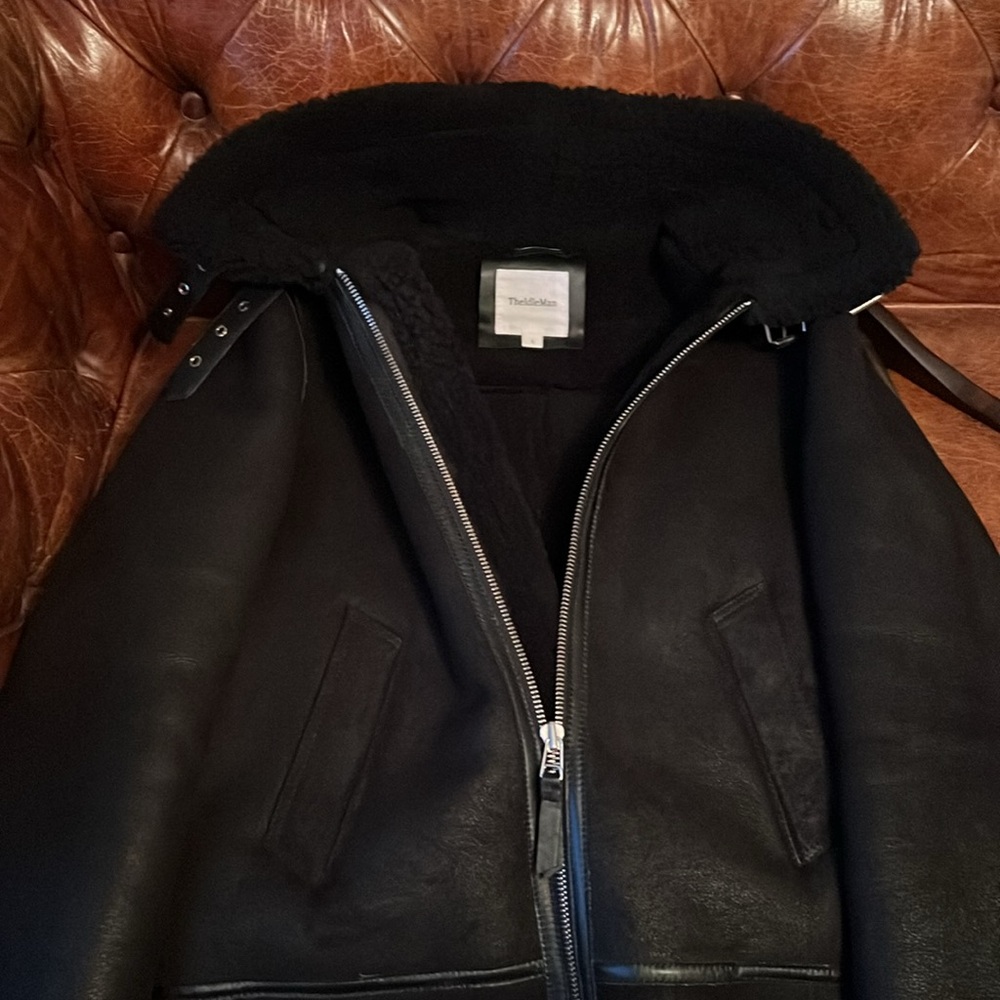 100% Shearling Flight Jacket made in India by Idleman. Color: Black Size: Large - Picture 13 of 14